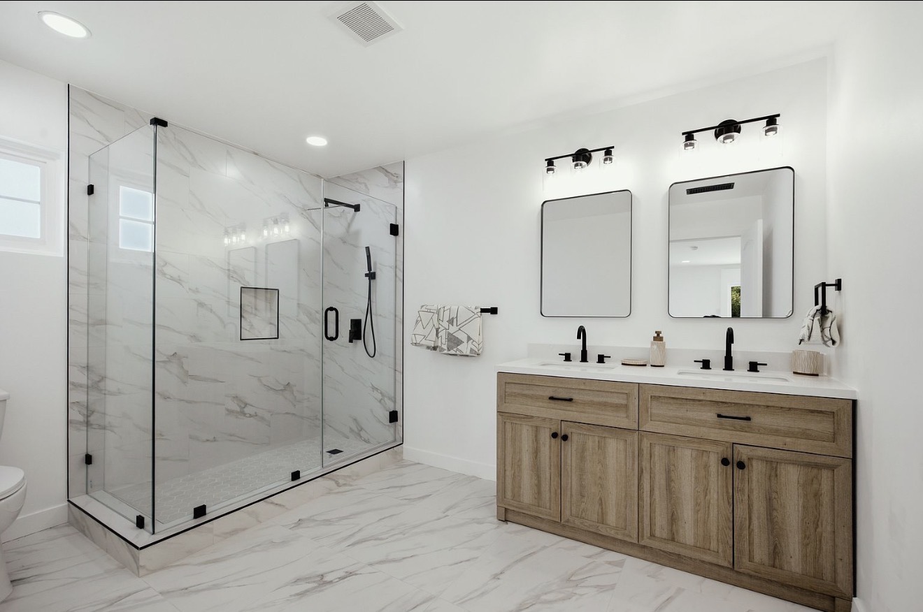 Remodeled primary bathroom in the Inglewood residence