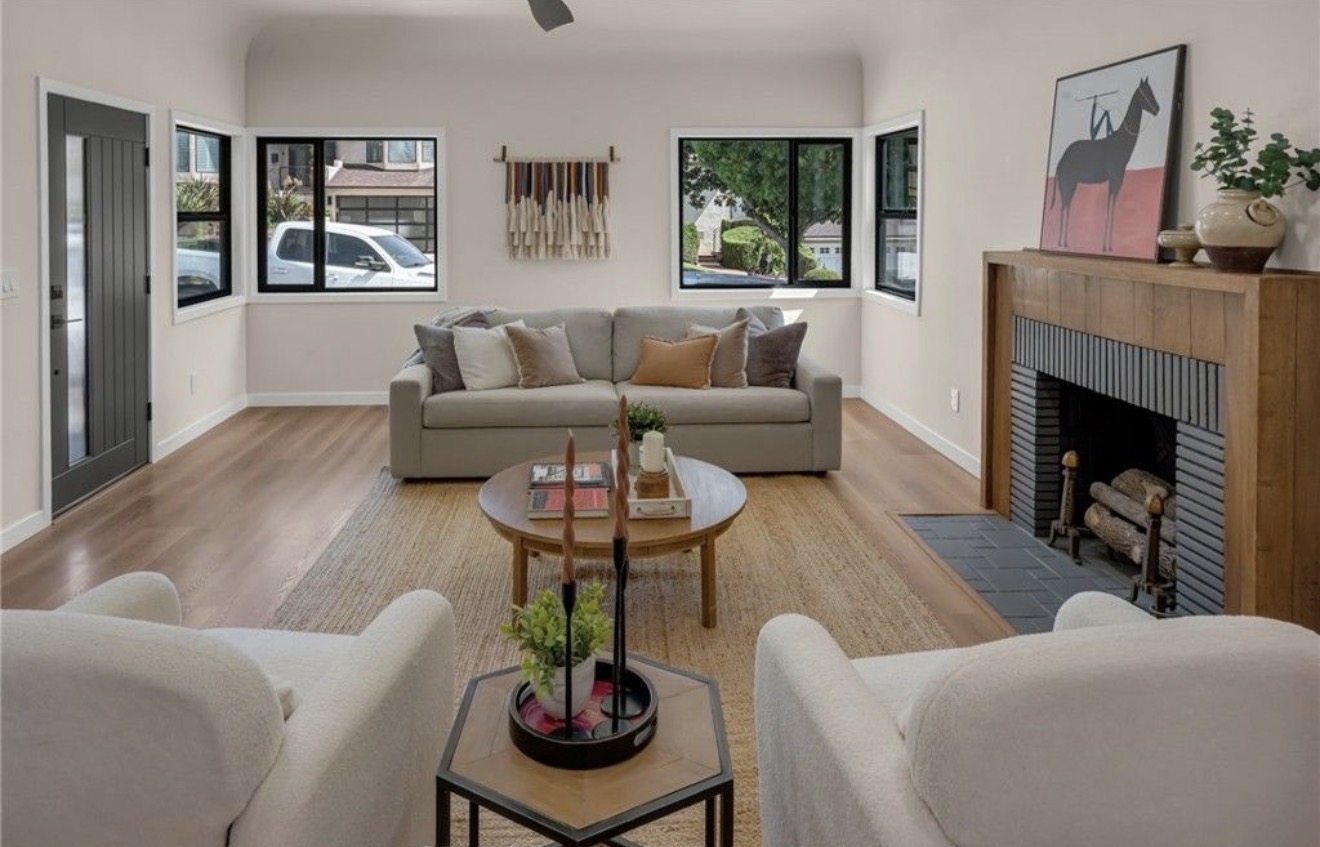 Bright living room in the updated View Park–Windsor Hills home